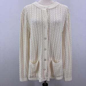 Vintage Glamour Knit Ivory Cardigan Sweater Granny Cottagecore USA Made sz Large